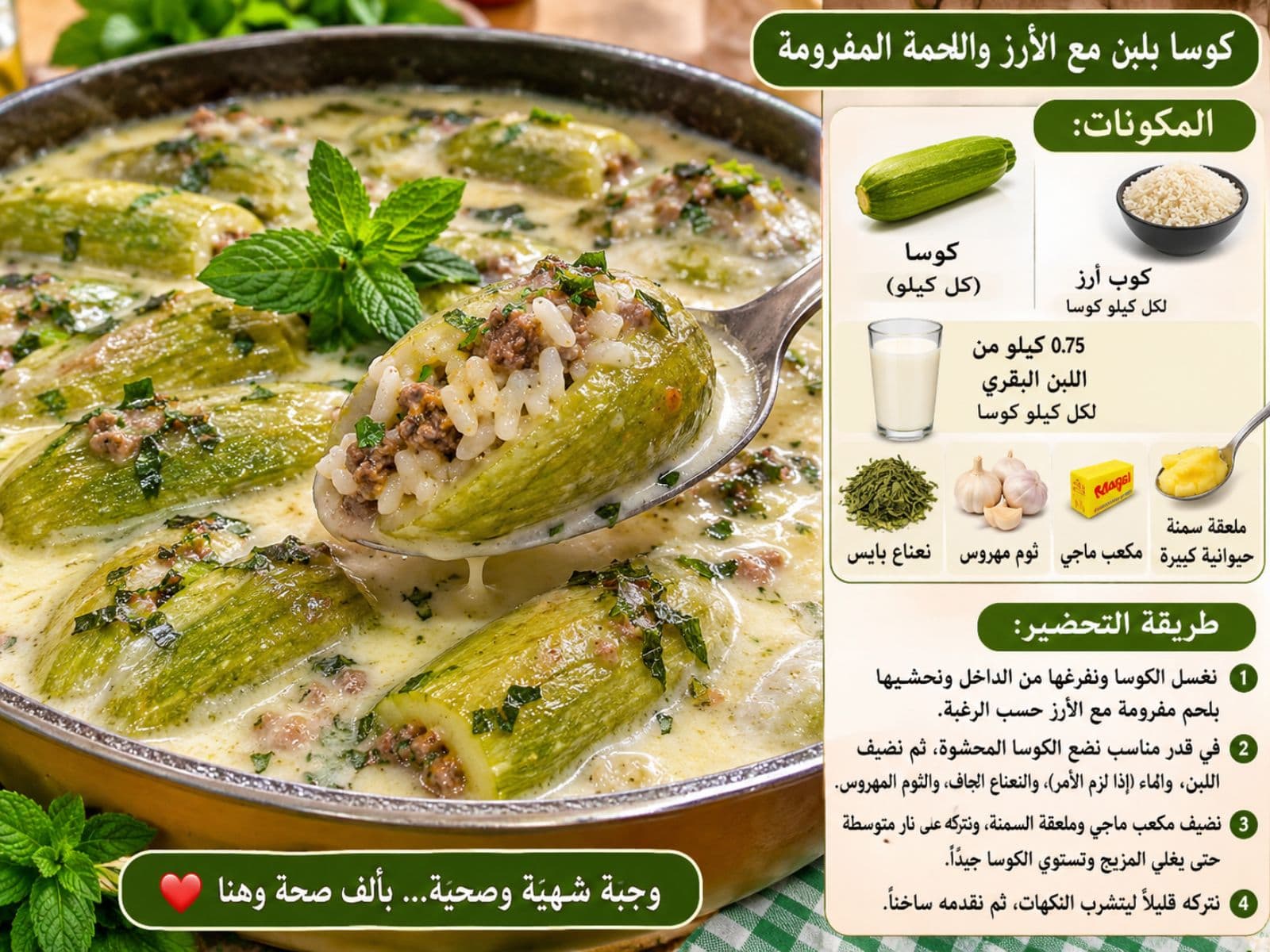 اكلة كوسا باللبن