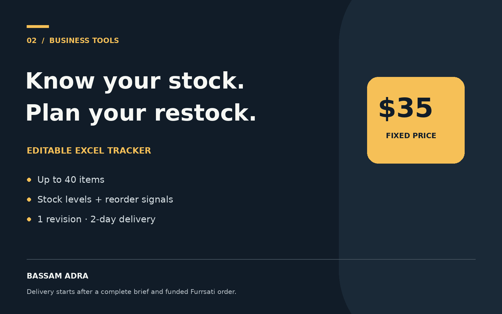 I will make an editable Excel stock and restocking tracker for your shop