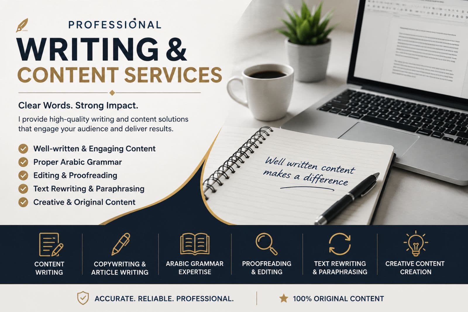 Professional Arabic Writing, Content Creation & Text Editing