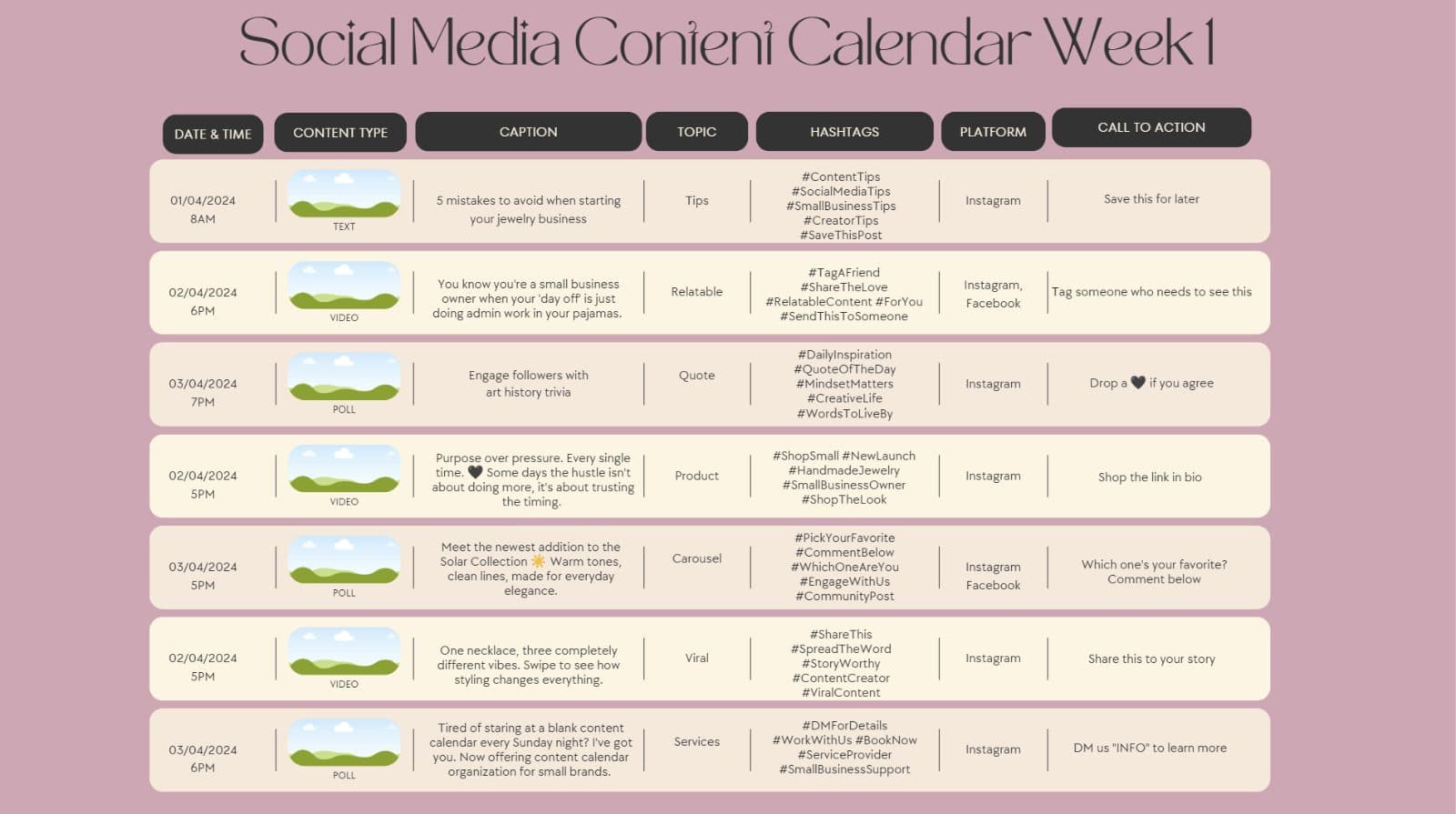 Content Calendar Organization