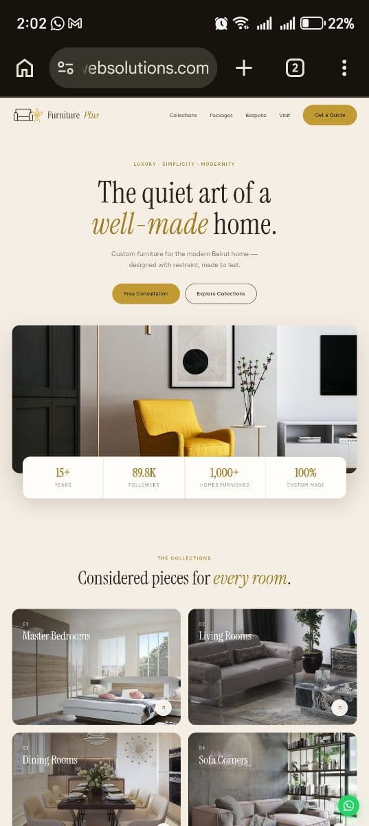 Custom furniture company's website