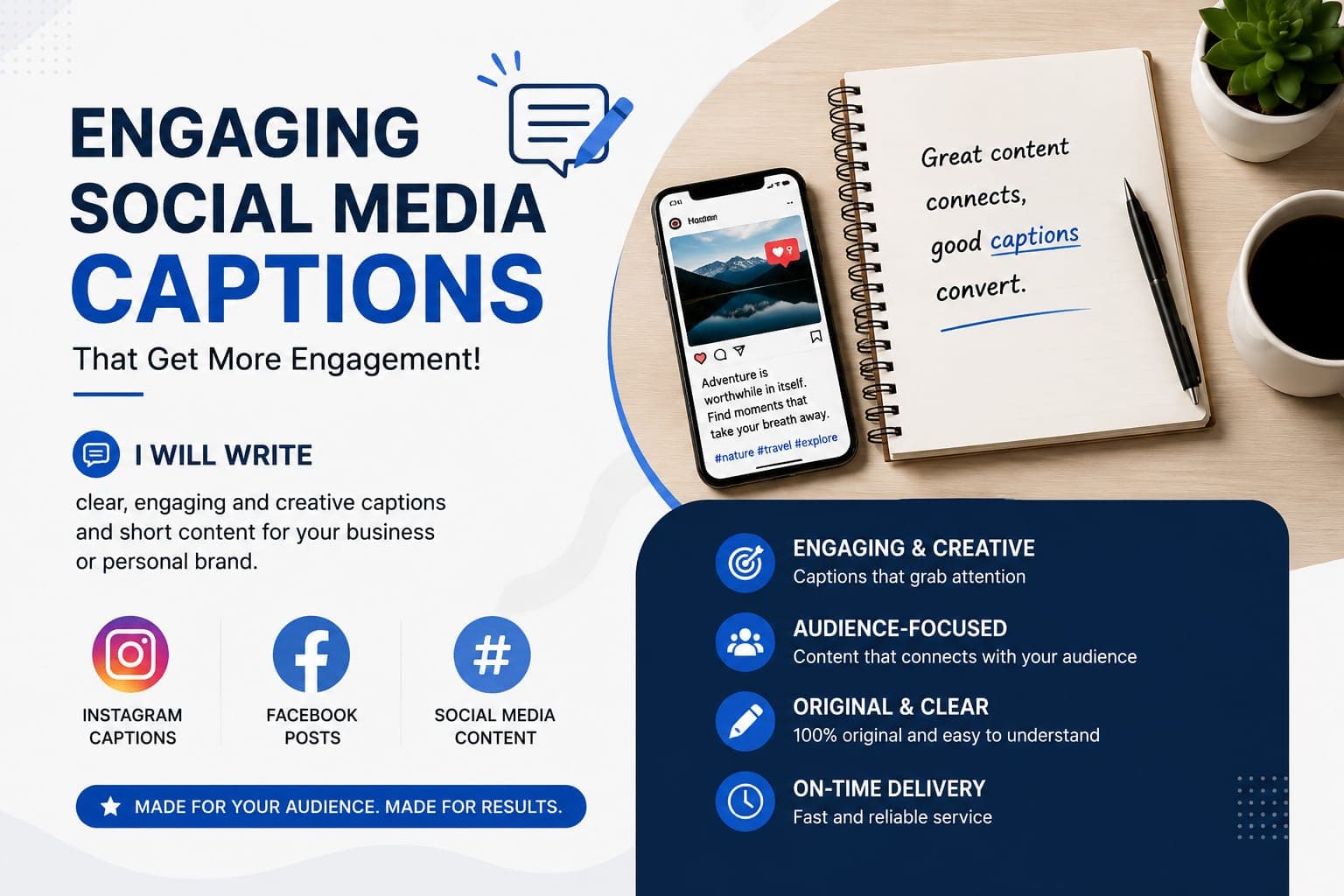 I will write engaging social media captions and short content