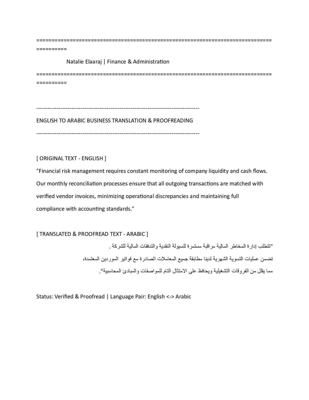 English to Arabic Business & Financial Translation
