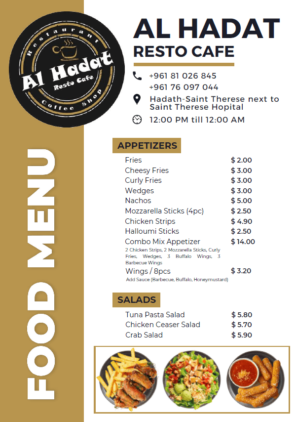 Restaurant Café Menu Design - Hadat - Lebanon