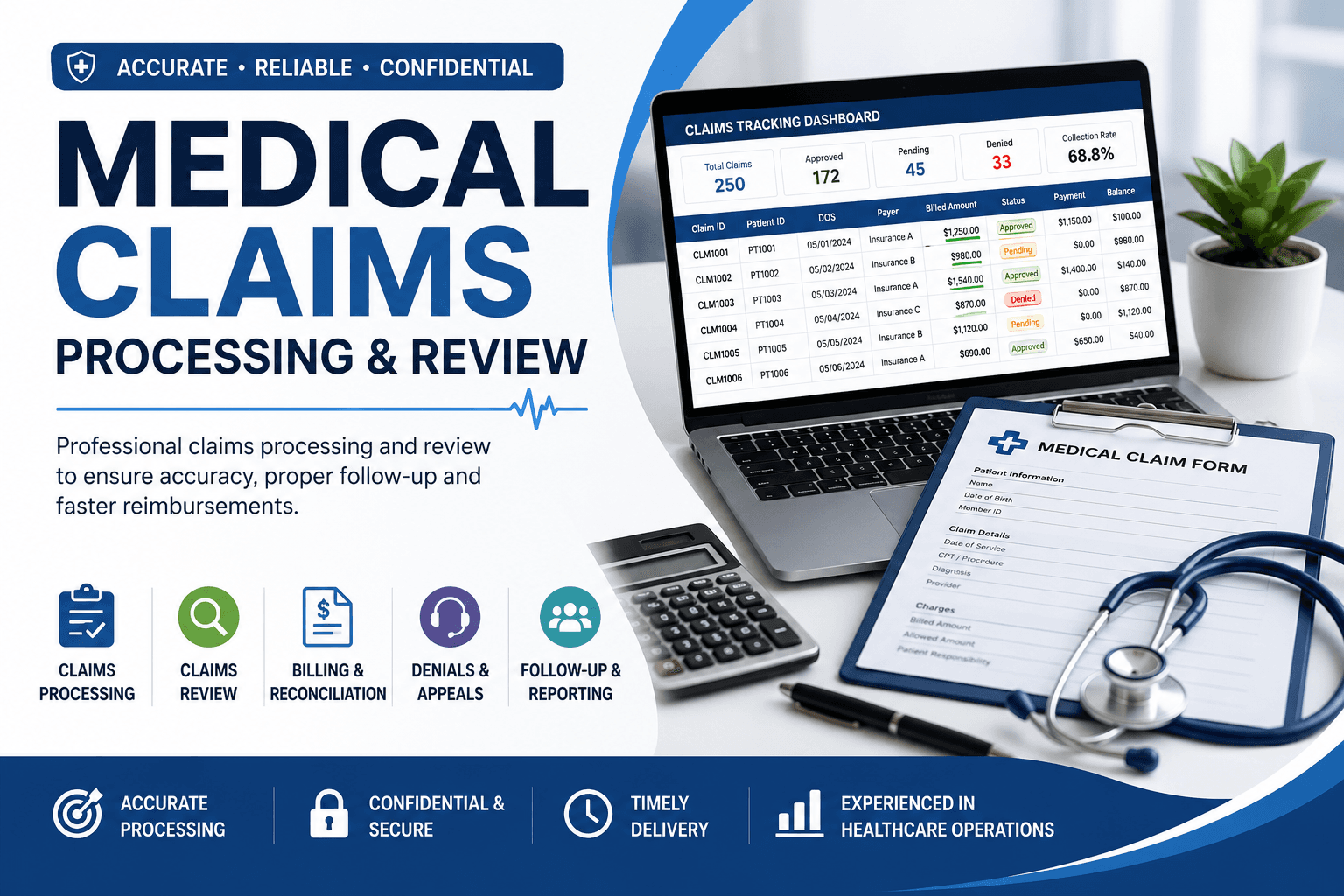 I will process and review medical claims accurately