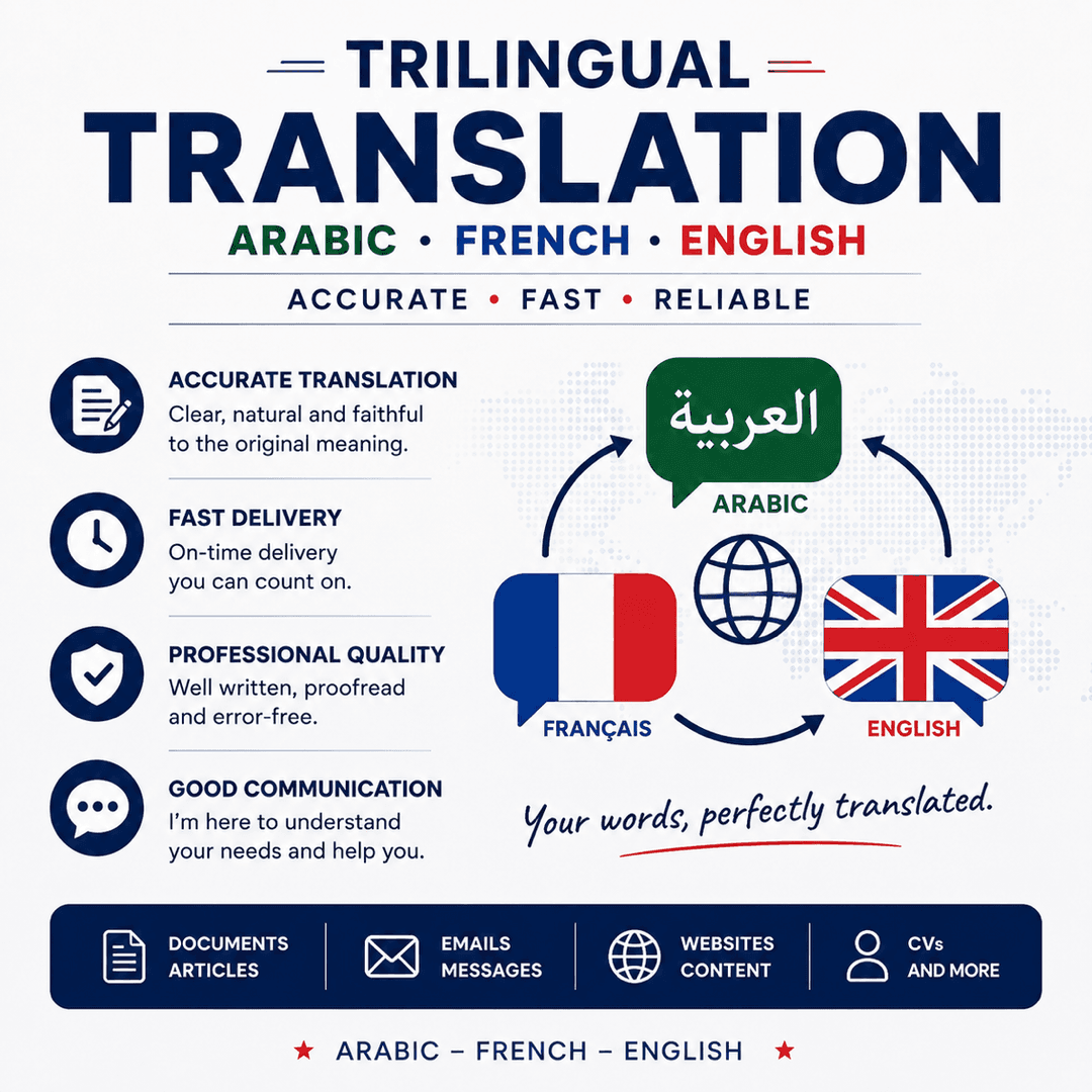 Arabic, French & English Translation