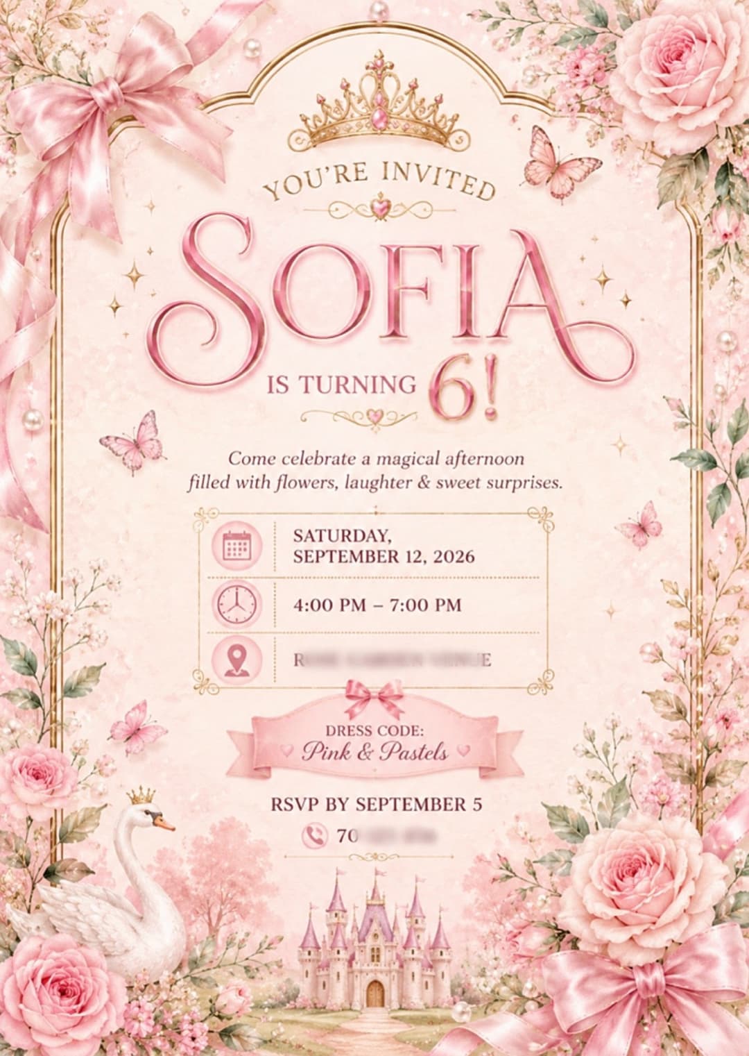 Sophia- Digital birthday Invitation design