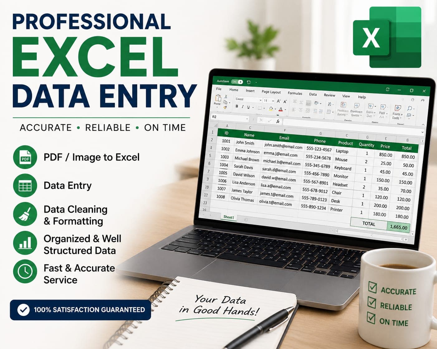 i will do accurate data entry and excel spreadsheet work