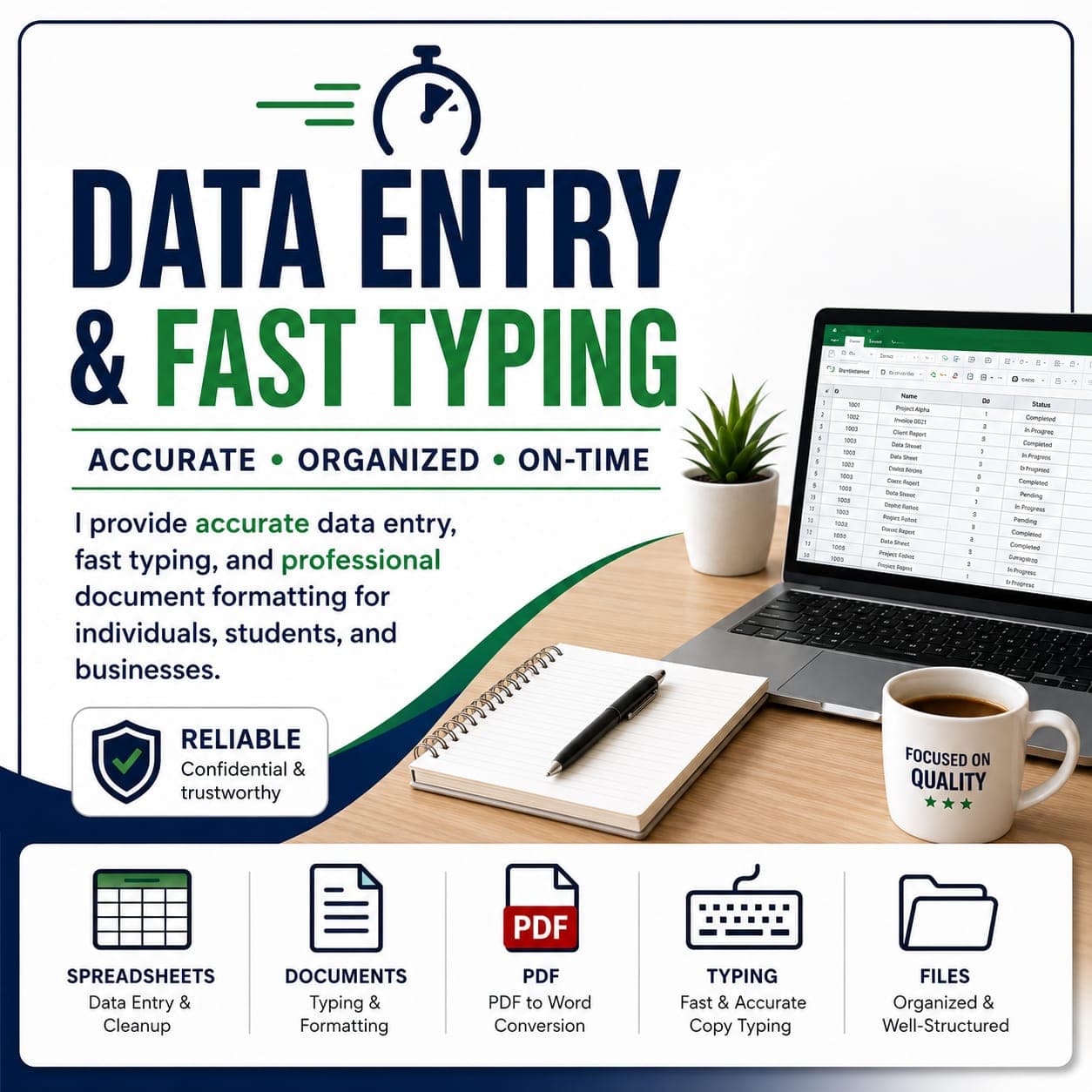 I will provide accurate data entry, fast typing, and document formatting