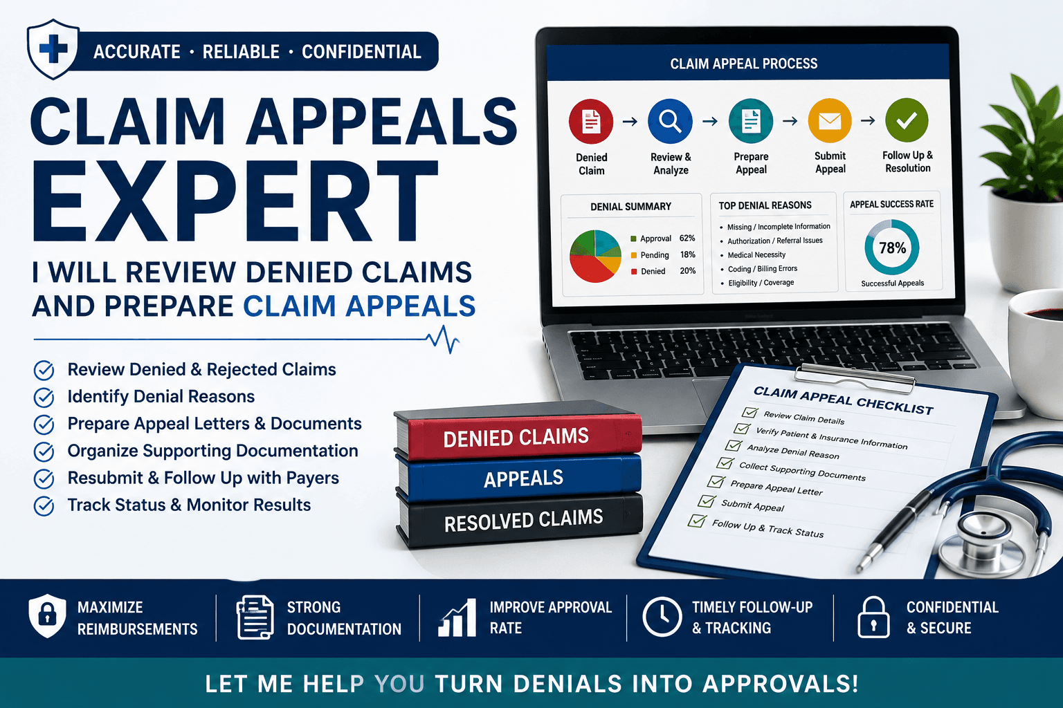 I will review denied claims and prepare claim appeals