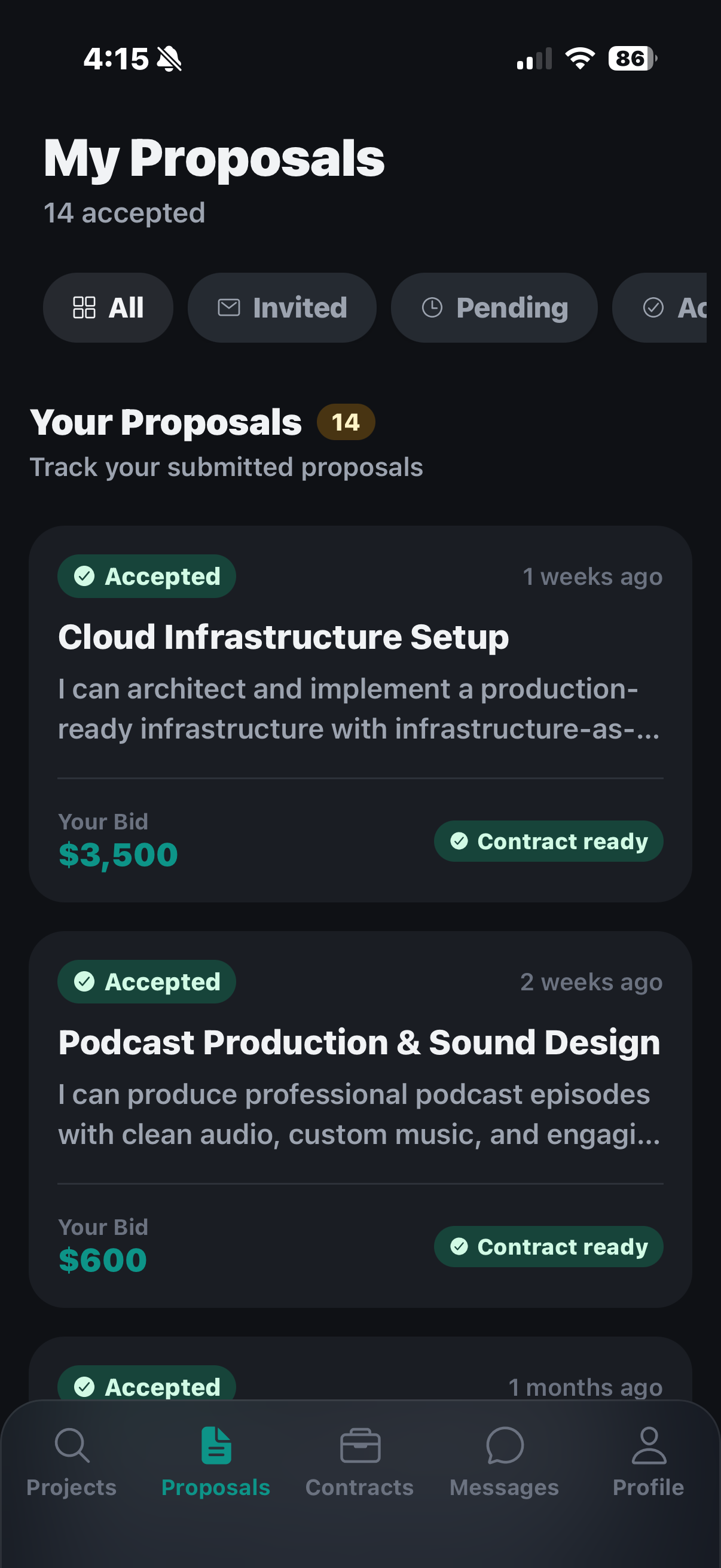 Furrsati My Proposals Screen — track submitted proposals